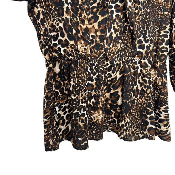 MHPCollection Women 3X Peplum Animal Print Leopard Pattern Top Blouse Tie Collar - Picture 11 of 13